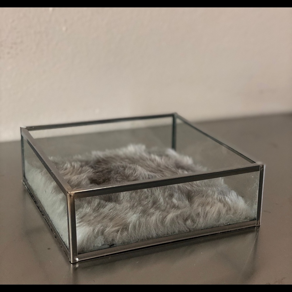 Silver Glass Faux Fur Tray